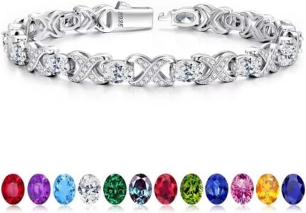 Iefil Tennis Bracelets for Women Oval Birthstone Tennis Bracelets for Women Wife Unique X O Design Fine Jewelry Anniversary Birthday Gift 925 Sterling Silver Birthstone Jewelry for Mom Girlfriend.jpg