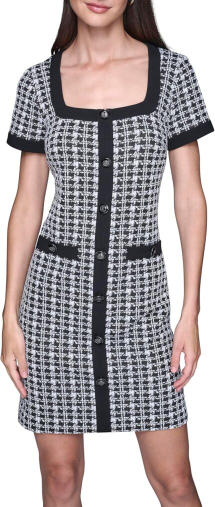 Karl Lagerfeld Womens Contrast Framing Center Buttoned A line Dress.jpg