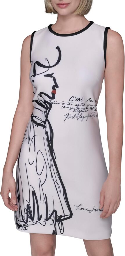 Karl Lagerfeld Womens Sleeveless Printed Scuba Dress.jpg