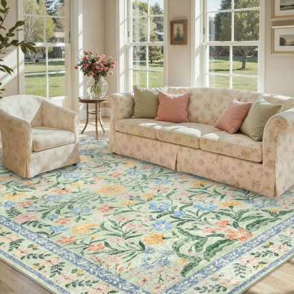 Lahome Machine Washable Area Rugs 8x10 Non Slip Soft Boho Living Room Rugs Ultra Thin Vintage Cottage Throw Carpet for Home Office Dinning Room Kids Playroom GreenMulti.jpg