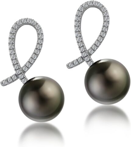 Lunar Belle 10mm Tahitian Black Pearl Ribbon Stud Earrings with Moissanite in 925 Sterling Silver Luxury Jewelry Gifts for Women Wave Ribbon.jpg