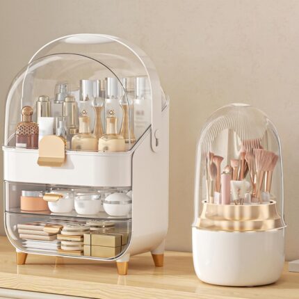 Makeup Organizer Skincare Holder Bathroom Counter Organizer Storage Box Cosmetic Display Cases Teen Girl Gifts Trendy Stuff Make up Organizers for Vanity Dresser Countertop Rose Gold.jpg