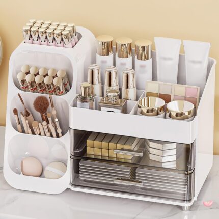 Makeup Organizer with Drawers Skincare Organizer Large Size Thick Storage Box Cosmetic Display Cases Make up Organizers for Vanity Dresser Desk Kitchen Countertop White.jpg