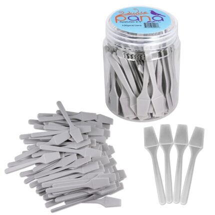 PANA 100pcs Brand Cosmetic Make Up Disposable Plastic 2.5 Spatulas Skin Care Facial Cream Mask Spatula 100 Pieces in a Container GRAY.jpg