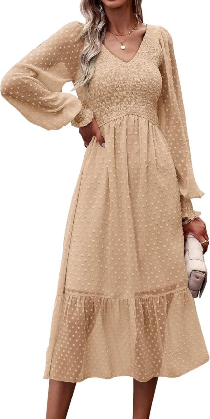 PRETTYGARDEN Womens Spring Dresses Long Sleeve V Neck Swiss Dot Empire Waist Chiffon Dress Ruffle Smocked Midi Dresses.jpg