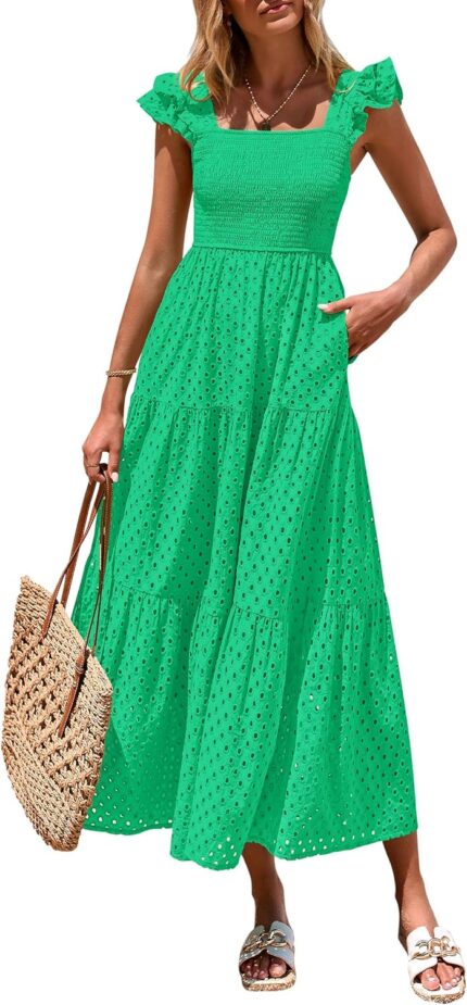 PRETTYGARDEN Womens Summer Square Neck Maxi Dresses Cap Sleeve Eyelet Smocked Tiered A Line Flowy Long Dress with Pockets.jpg