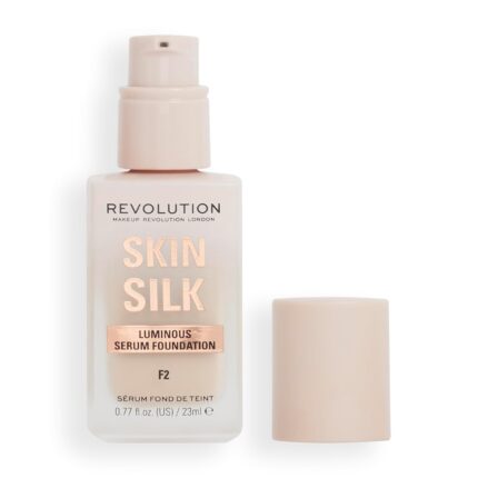 Revolution Beauty London Skin Silk Serum Foundation Light to Medium Coverage Lightweight Radiant Finish Contains Hyaluronic Acid F2 Fair Skin Tones 0.77 fl oz.jpg