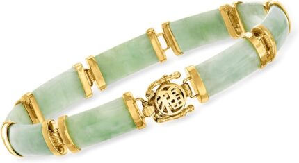 Ross Simons Jade Good Fortune Bracelet in 18kt Gold Over Sterling Elegant Bracelet for Women Silver Jewelry Christmas Birthday Gift.jpg
