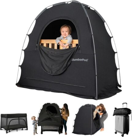 SlumberPod The Original Blackout Sleep Tent Travel Essential for Babies and Toddlers Mini Crib and Pack N Play Cover Sleep Pod for Kids with Monitor Pouch and Fan Pouch Blocks 95 Light Black.jpg