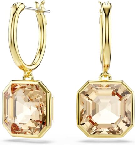 Swarovski Millenia drop earrings Square cut Caramel Gold tone Finish.jpg