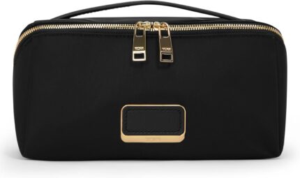 TUMI Voyageur Dallas Cosmetic Bag Lay Flat Travel Makeup Organizer Packable Travel Kit Black with Gold Hardware.jpg