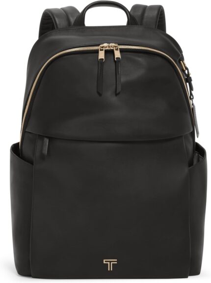 TUMI Voyageur Raina Backpack Womens Premium Leather Backpack Everyday Bag with Phone Pocket Laptop Compartment Black Light Gold Hardware.jpg