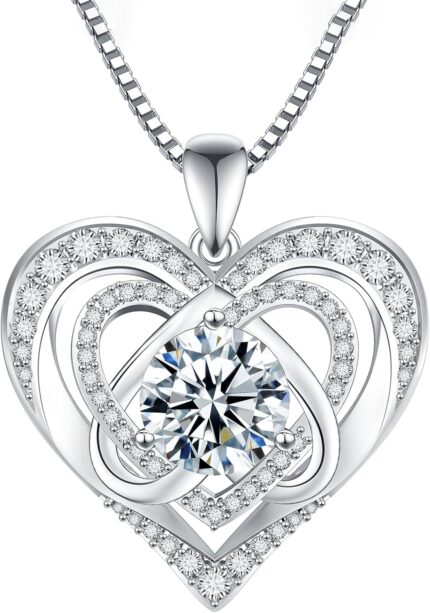 1 3 Carat Moissanite Necklace for Women 925 Sterling Silver Heart Pendant Necklace Moissanite Diamond Necklace Birthday Gift Anniversary Present for Wife Girlfriend Daughter Mom.jpg