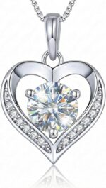 Sterling Silver Heart Necklace with 123 Carat Moissanite Sparkling Heart Shaped Pendant for Women Romantic Valentines Day Gift for Her Anniversary Jewelry Present for Wife.jpg