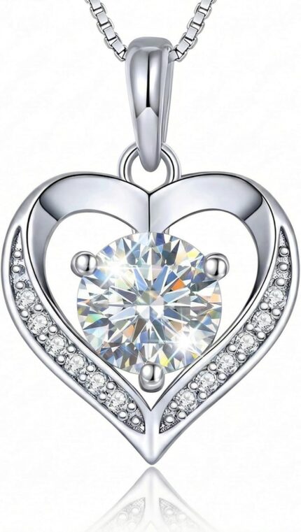 Sterling Silver Heart Necklace with 123 Carat Moissanite Sparkling Heart Shaped Pendant for Women Romantic Valentines Day Gift for Her Anniversary Jewelry Present for Wife.jpg